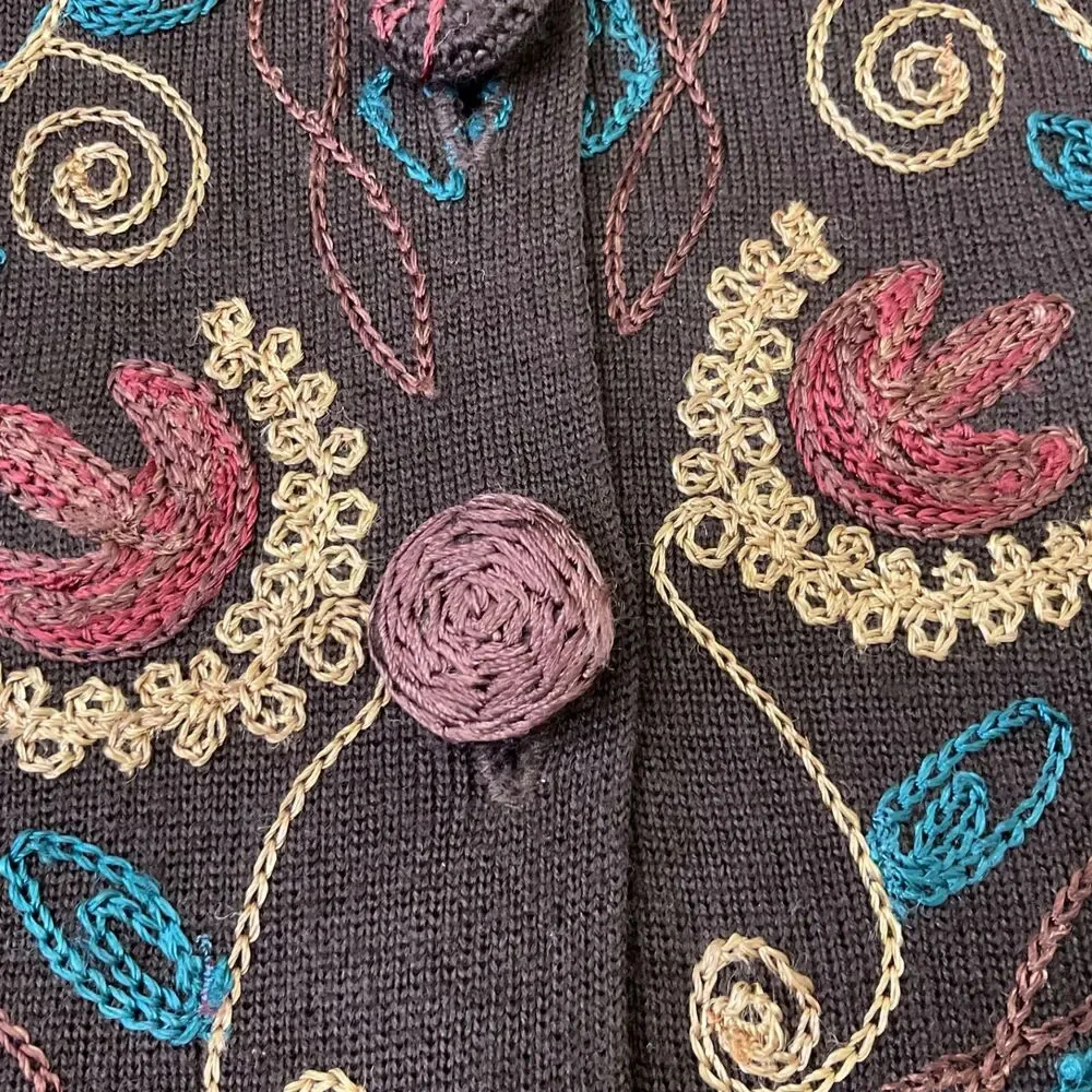 VTG Carole Little Women's size L Wool Blend Cardigan/Jacket Floral Embroidered